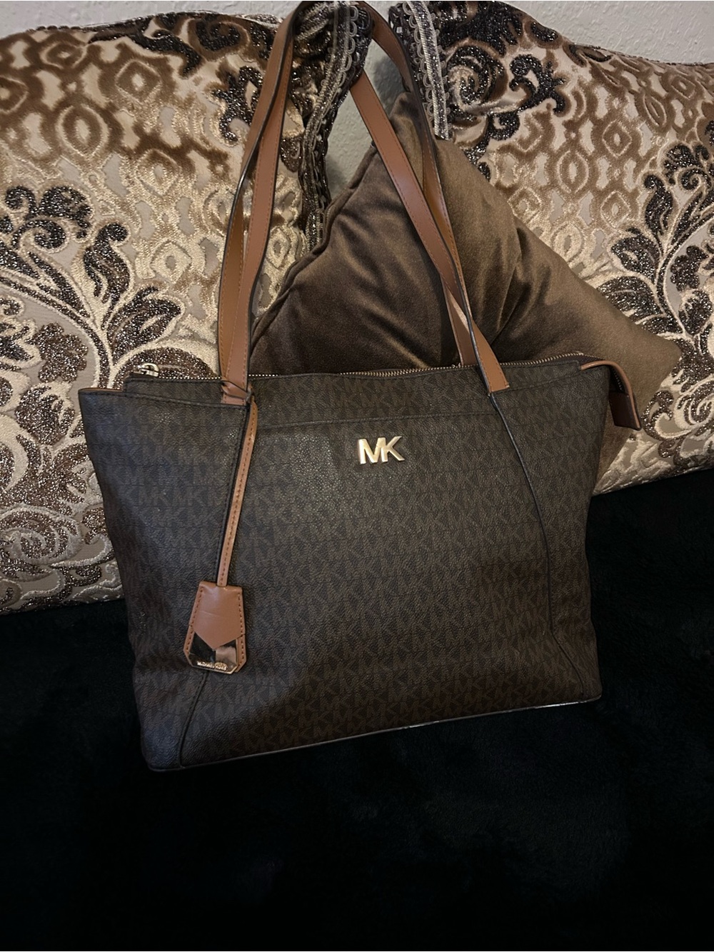 Michael Kors Brown Logo large Tote with Tan Handles